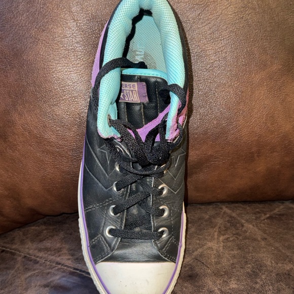 Converse Men’s Chuck Taylor Black, Purple, and Teal Leather Sneakers - Picture 7 of 12